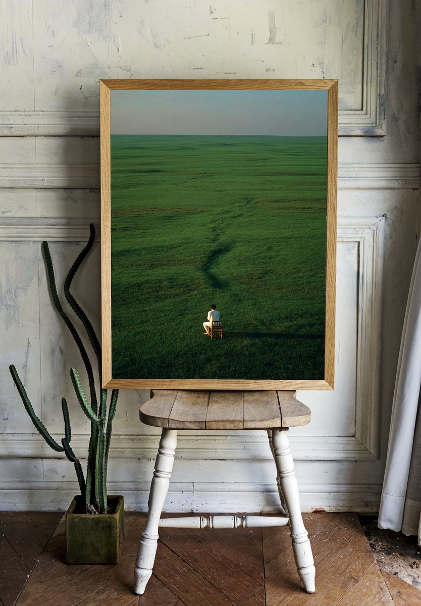Solitary Figure in Green Field Poster. — room view 1