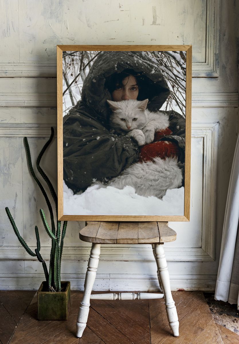 Winter Portrait with White Cat Poster. — room view 1