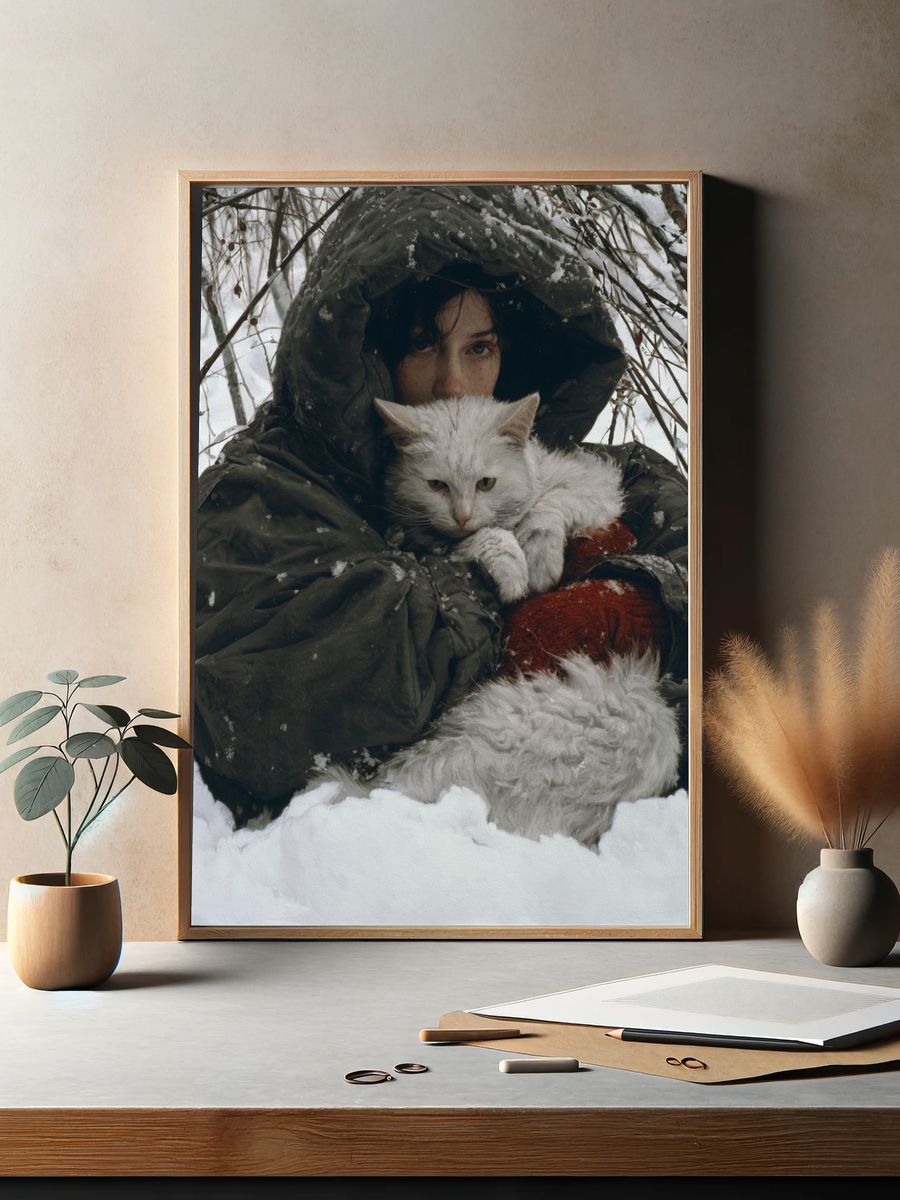 Winter Portrait with White Cat Poster. — room view 2