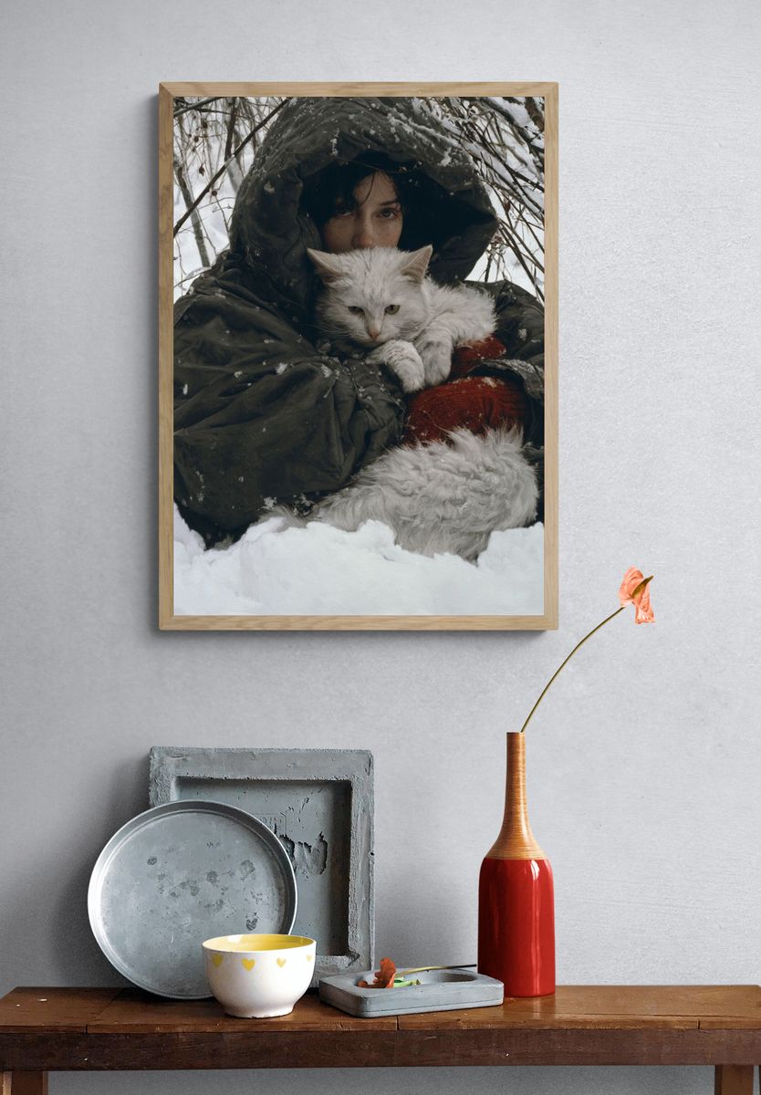 Winter Portrait with White Cat Poster. — room view 3