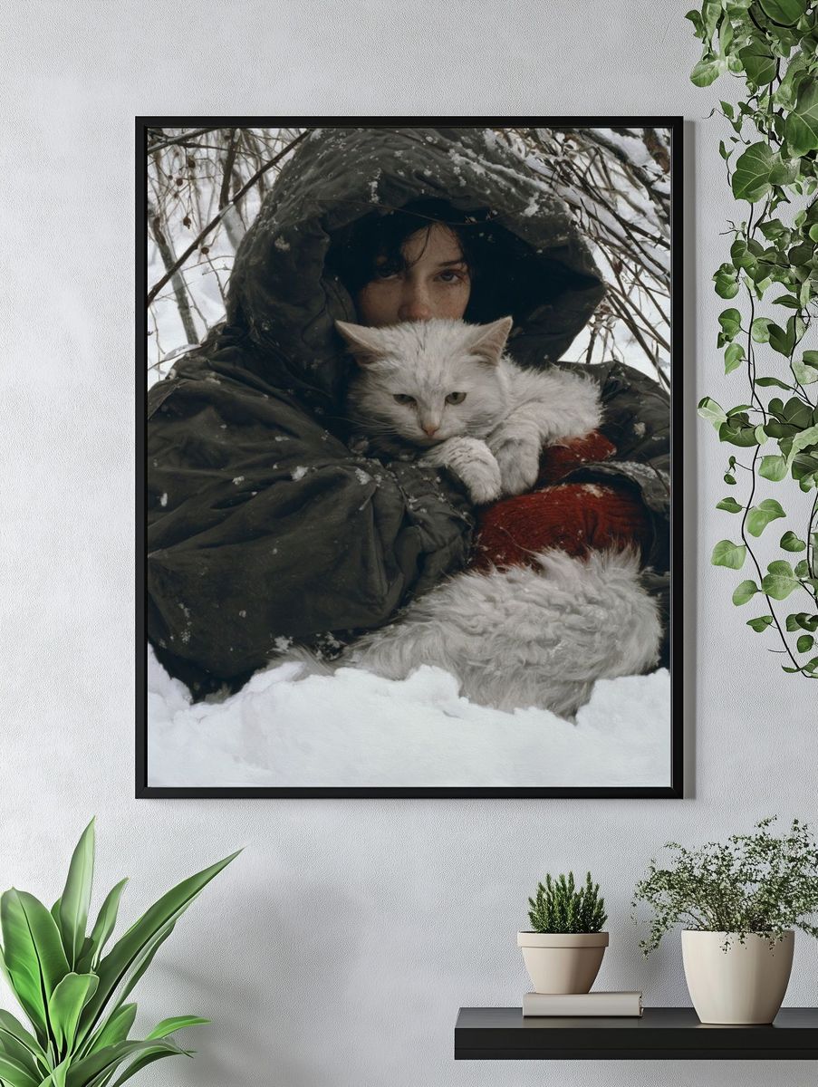 Winter Portrait with White Cat Poster. — room view 4