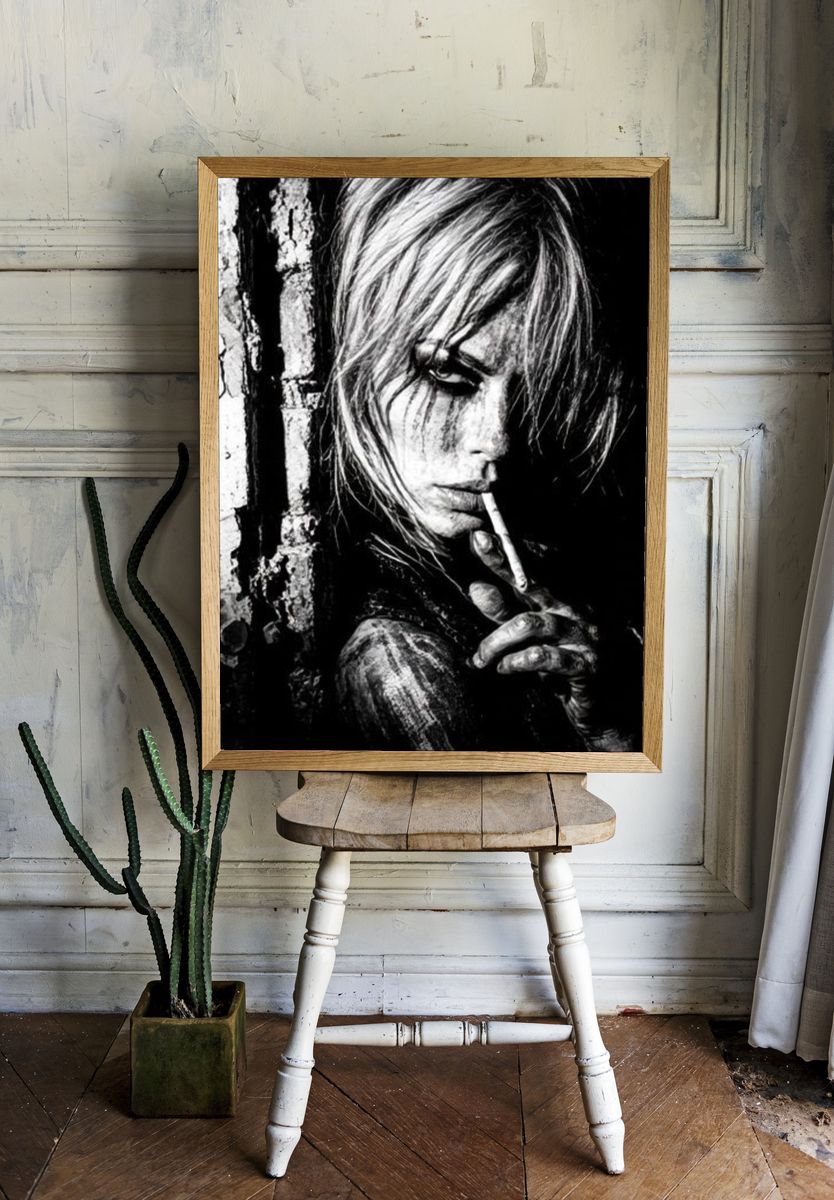 Moody Woman Portrait Black-White Poster. — room view 1