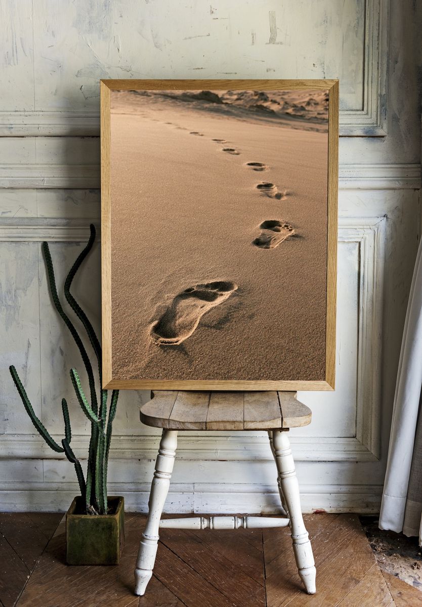 Footprints on Sand Photography Poster. — room view 1