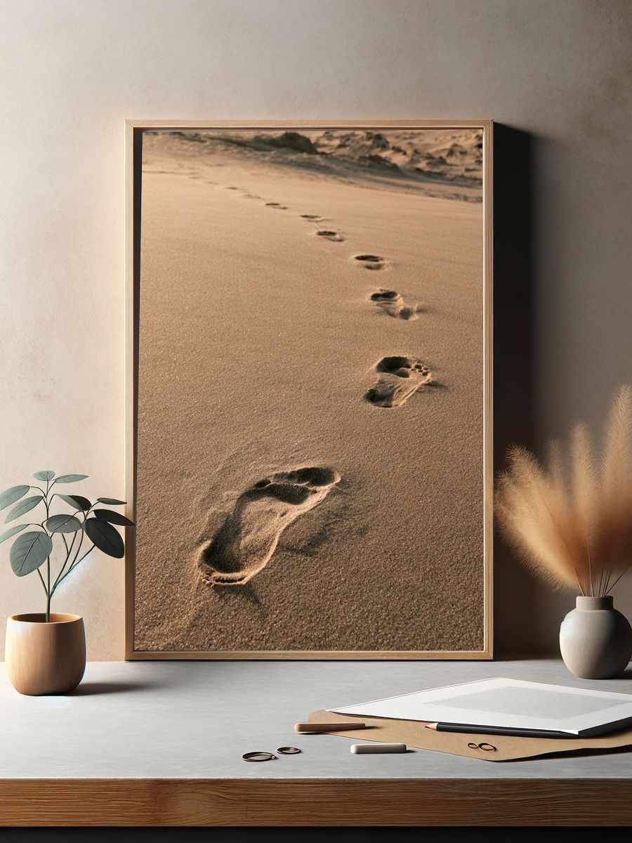Footprints on Sand Photography Poster. — room view 2