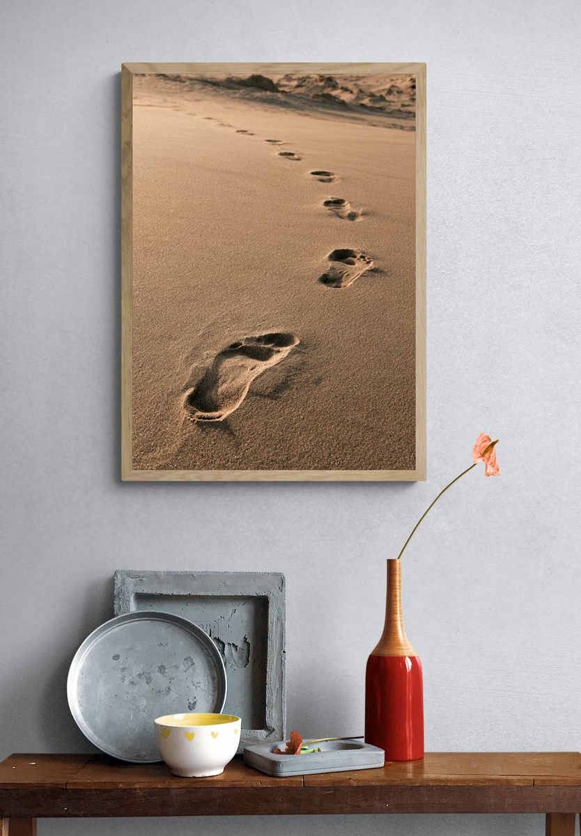 Footprints on Sand Photography Poster. — room view 3