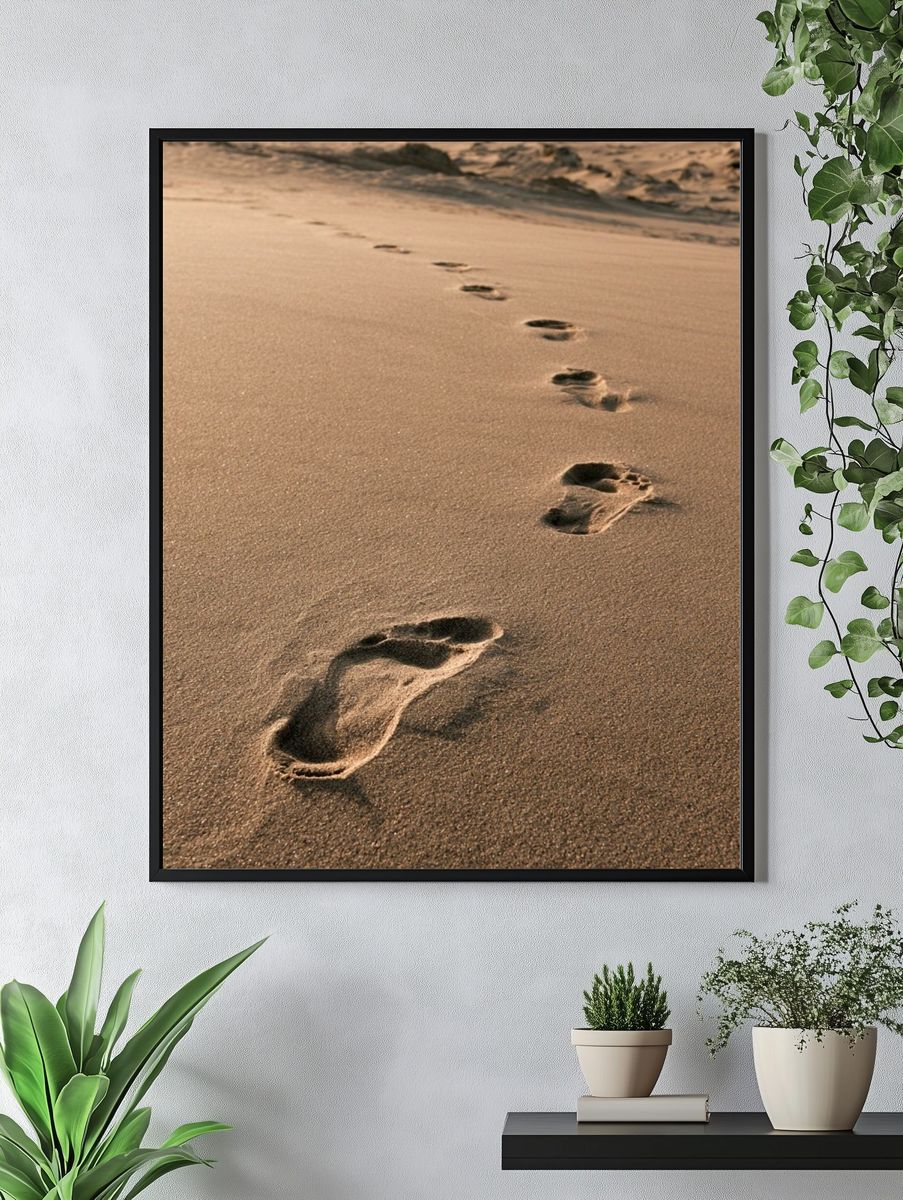 Footprints on Sand Photography Poster. — room view 4