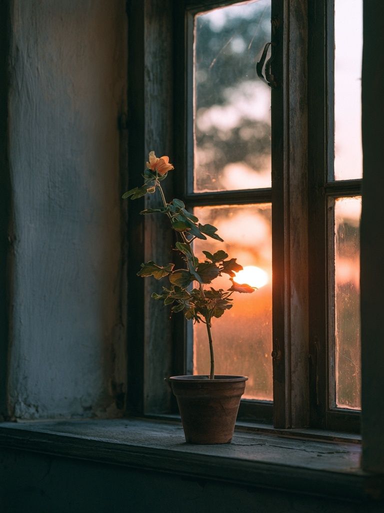 Sunset Window Plant Photography Poster. poster detail