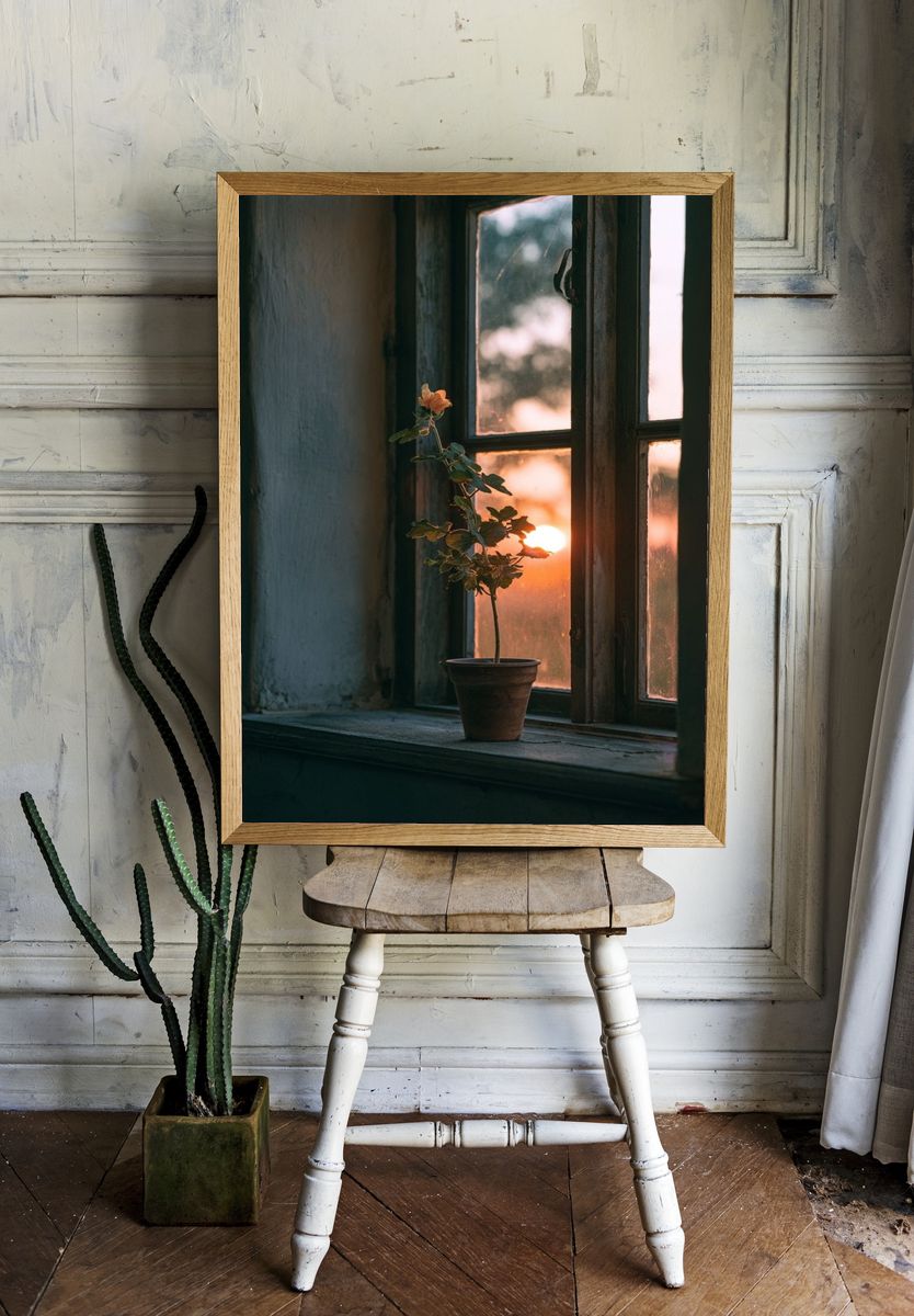 Sunset Window Plant Photography Poster. — room view 1