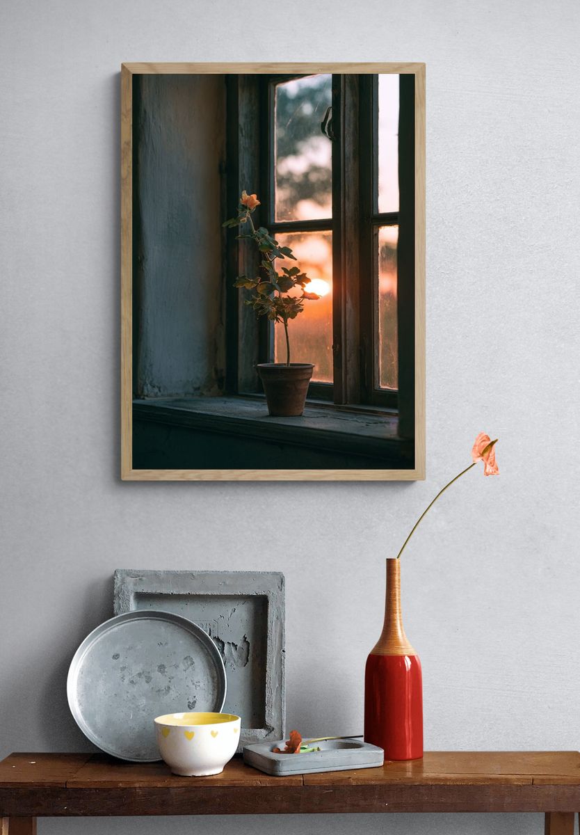 Sunset Window Plant Photography Poster. — room view 3