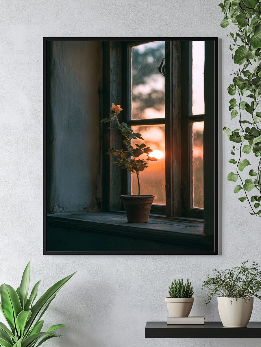 Sunset Window Plant Photography Poster. — room view 4