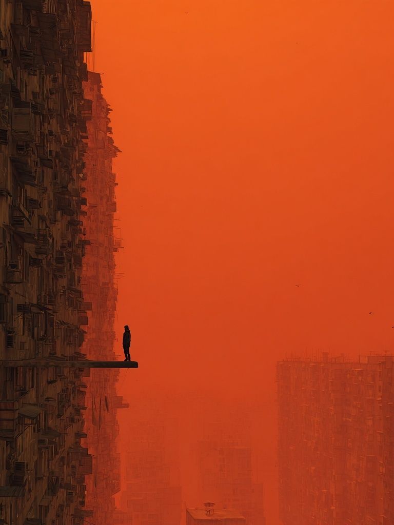 Solitary Figure in Orange Cityscape Poster. poster — photography art