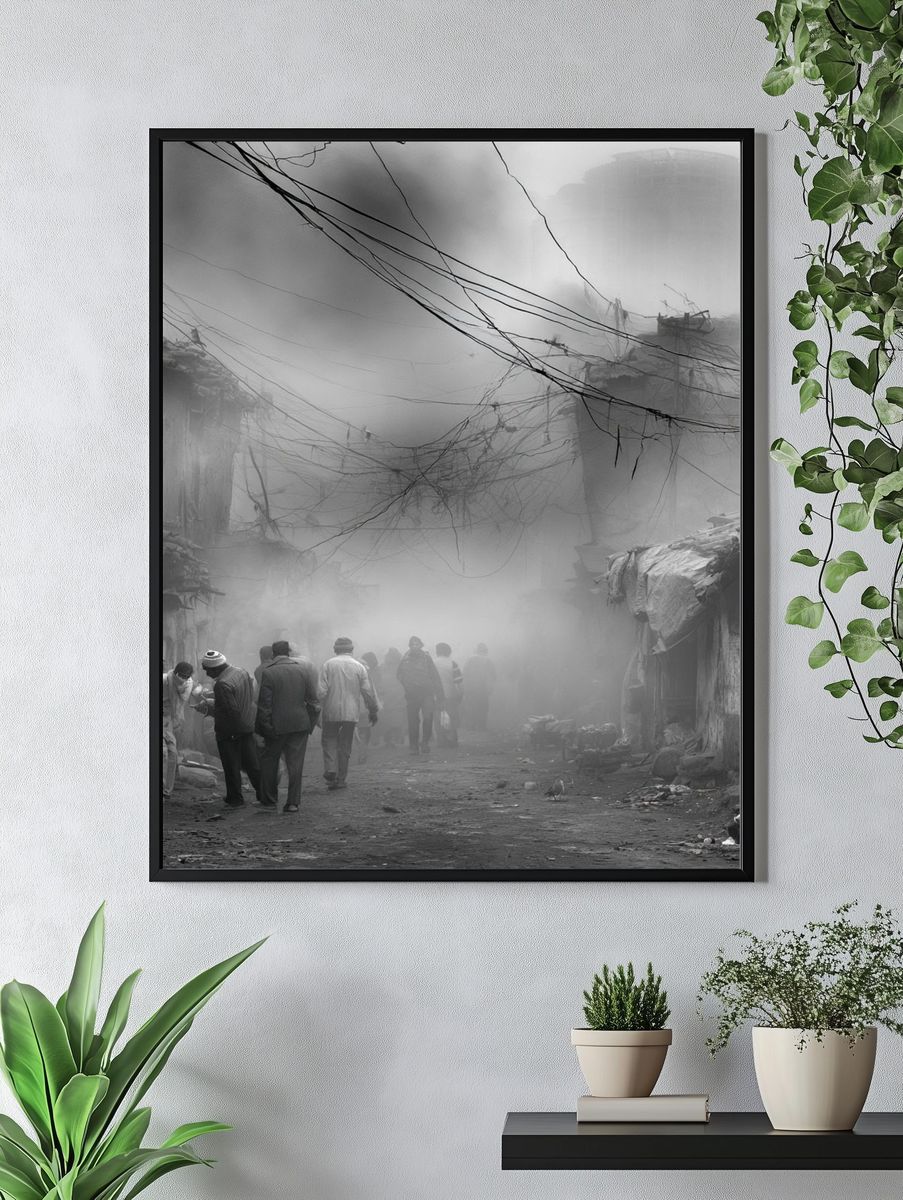 Foggy Urban Alley Photography Print. — room view 4