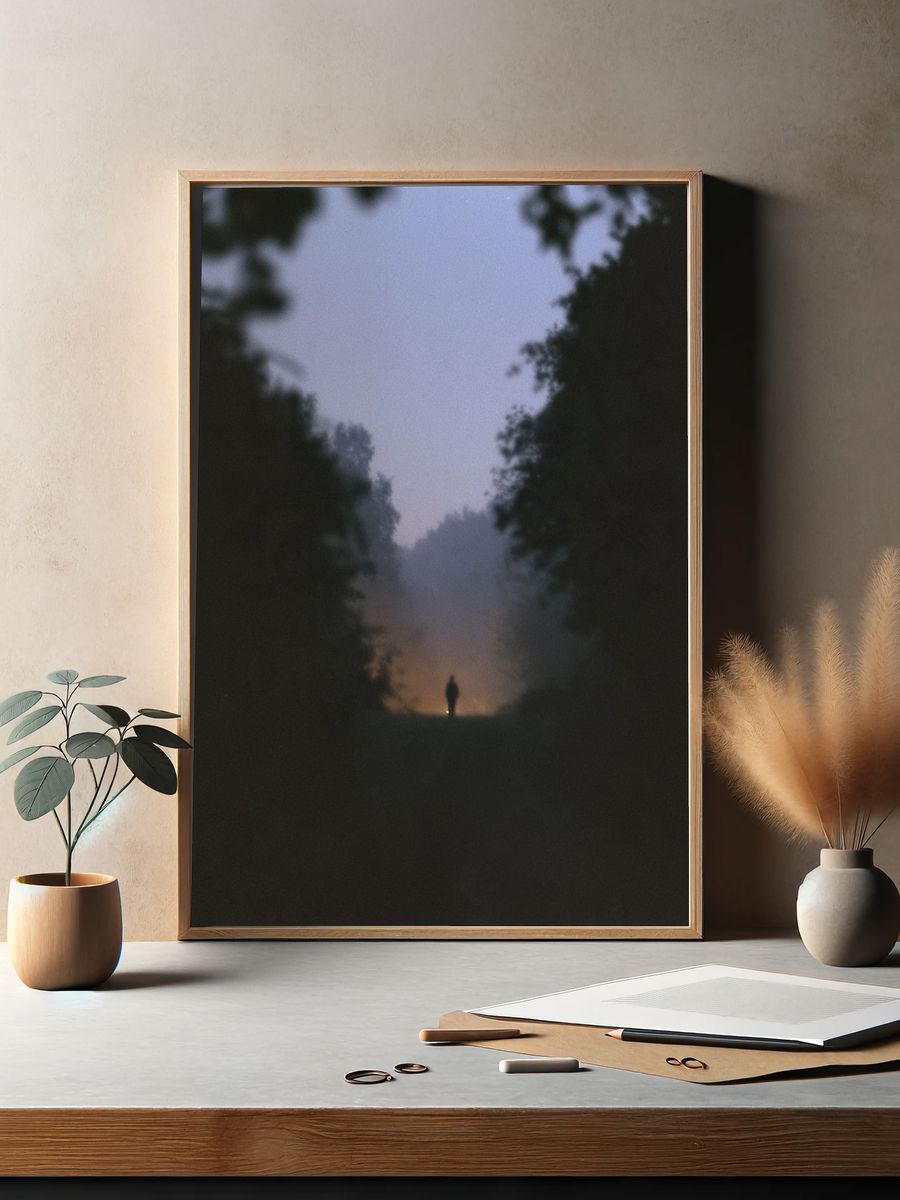Misty Forest Dawn Silhouette Poster. — room view 2