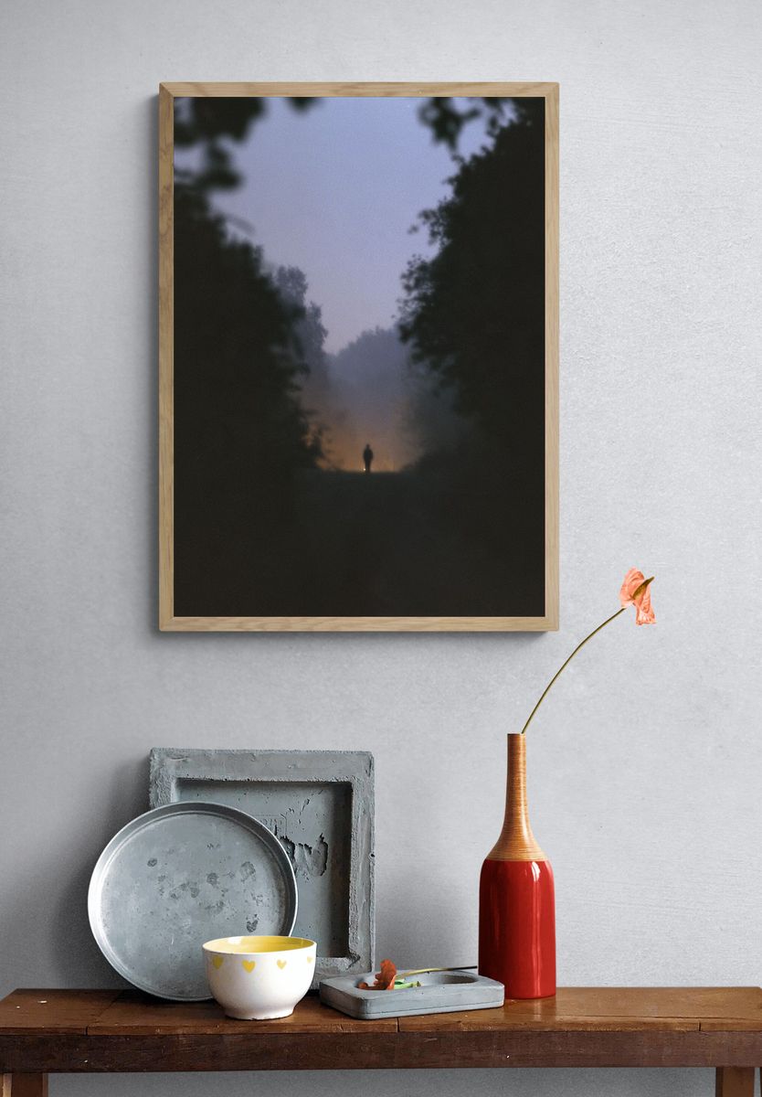 Misty Forest Dawn Silhouette Poster. — room view 3