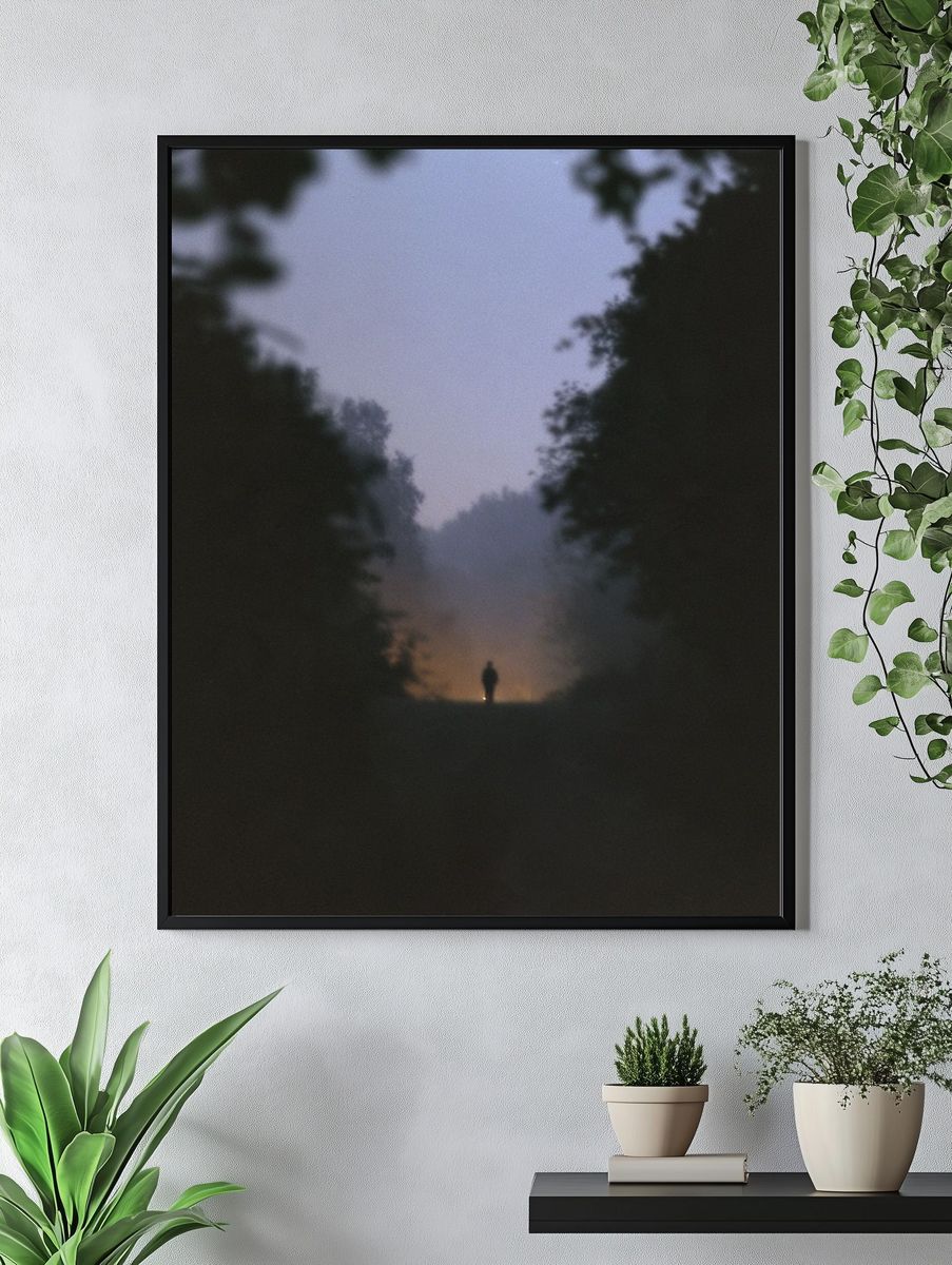 Misty Forest Dawn Silhouette Poster. — room view 4