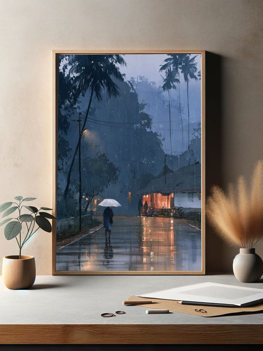 Rainy Tropical Street Photography Poster. — room view 2