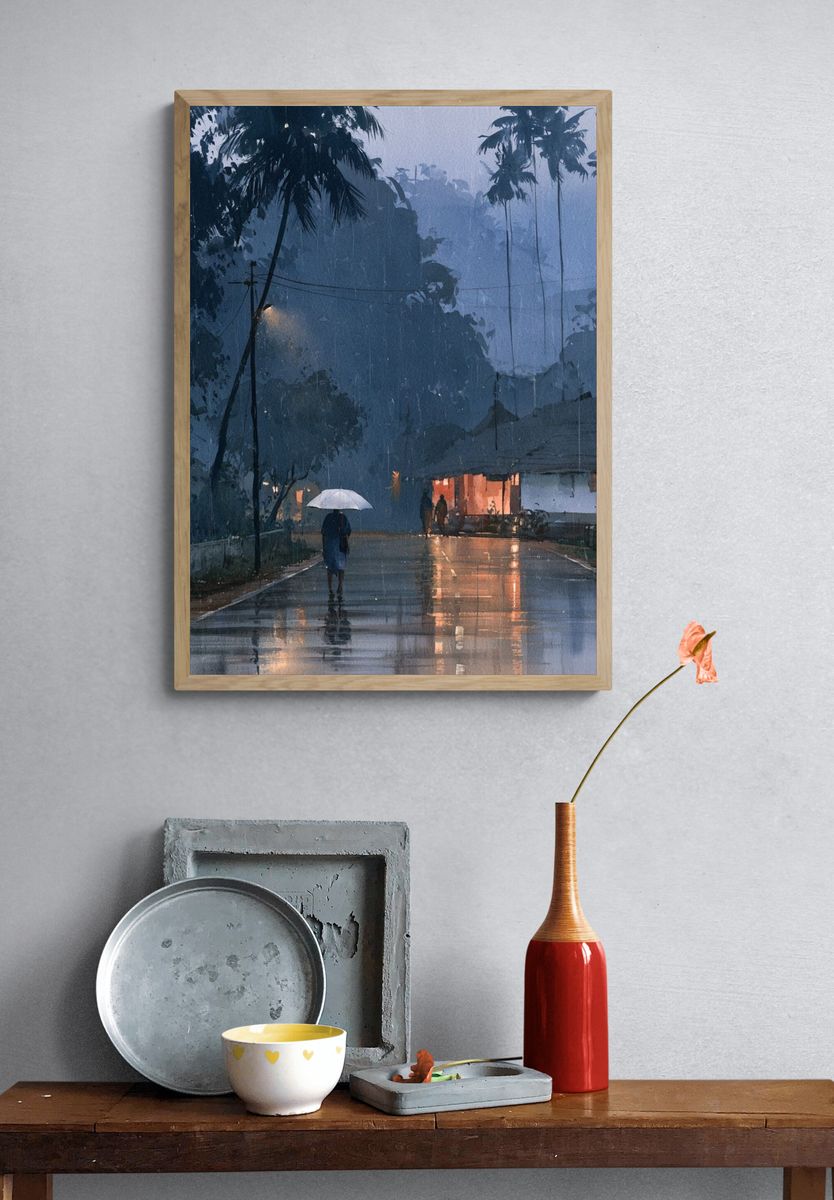 Rainy Tropical Street Photography Poster. — room view 3