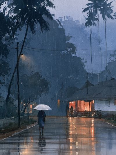 Rainy Tropical Street Photography Poster.