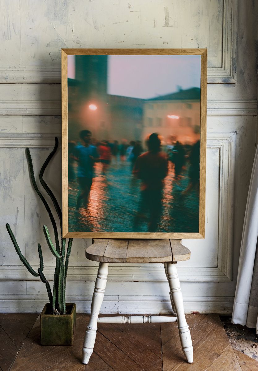 Rainy Street Crowd Photography Poster. — room view 1