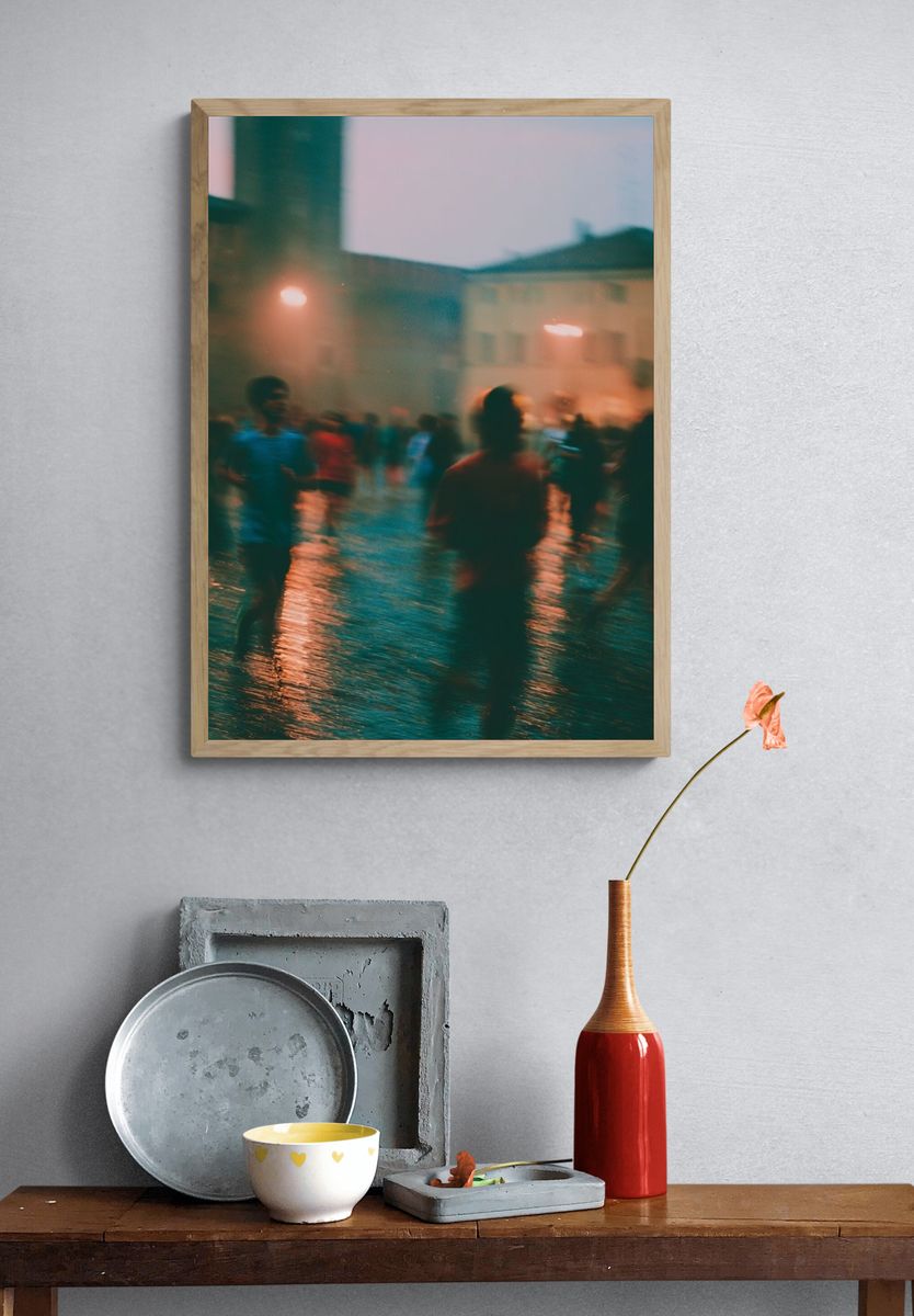 Rainy Street Crowd Photography Poster. — room view 3