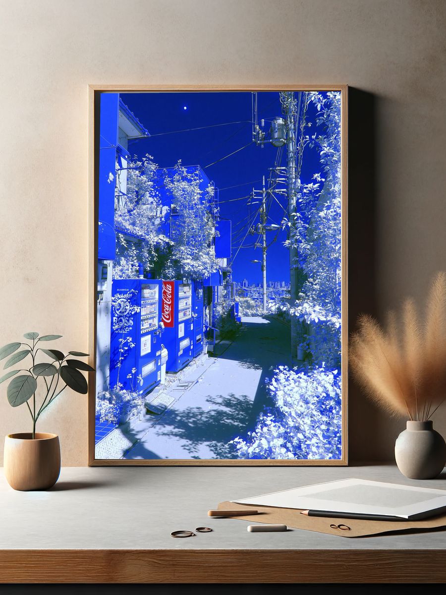Blue Alley Cityscape Photography Poster. — room view 2
