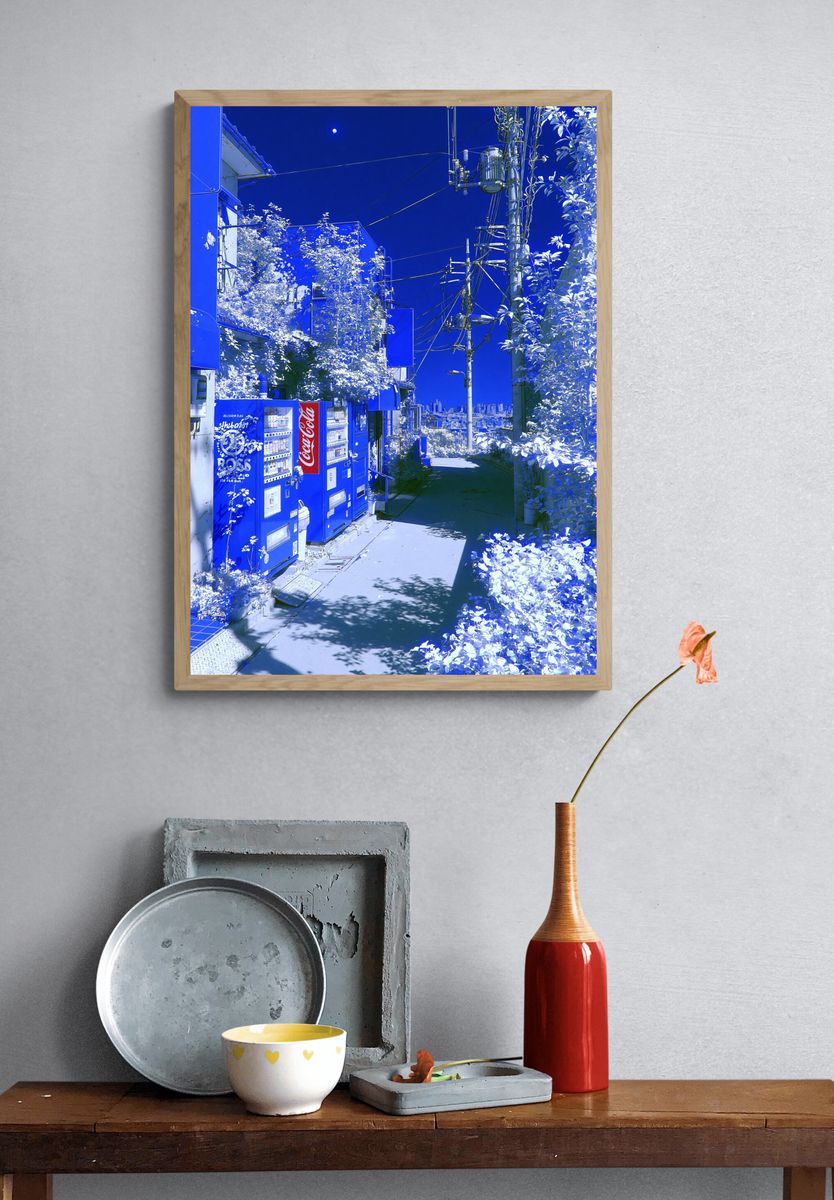 Blue Alley Cityscape Photography Poster. — room view 3