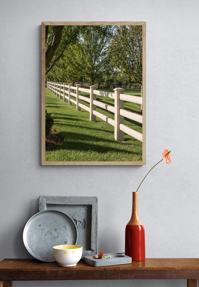 Sunlit Country Fence Photography Poster. — room view 3