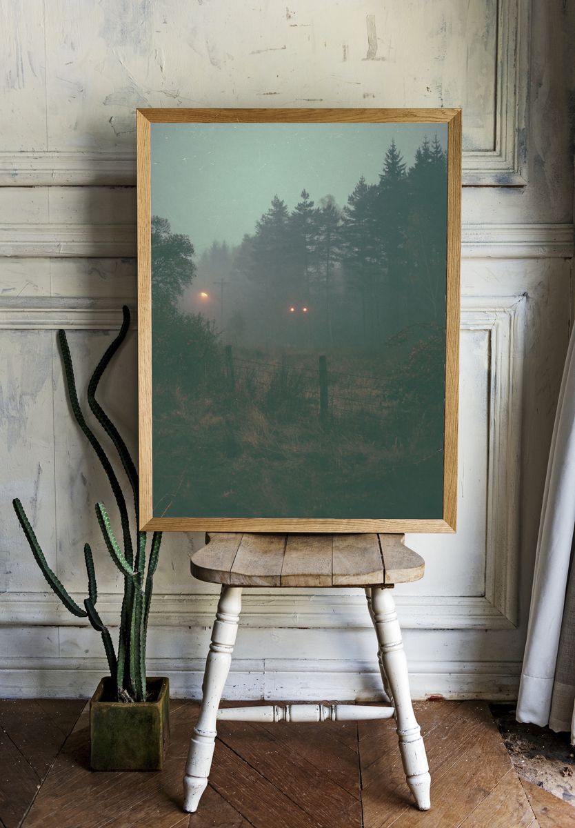 Misty Forest at Dusk Photography Poster. — room view 1