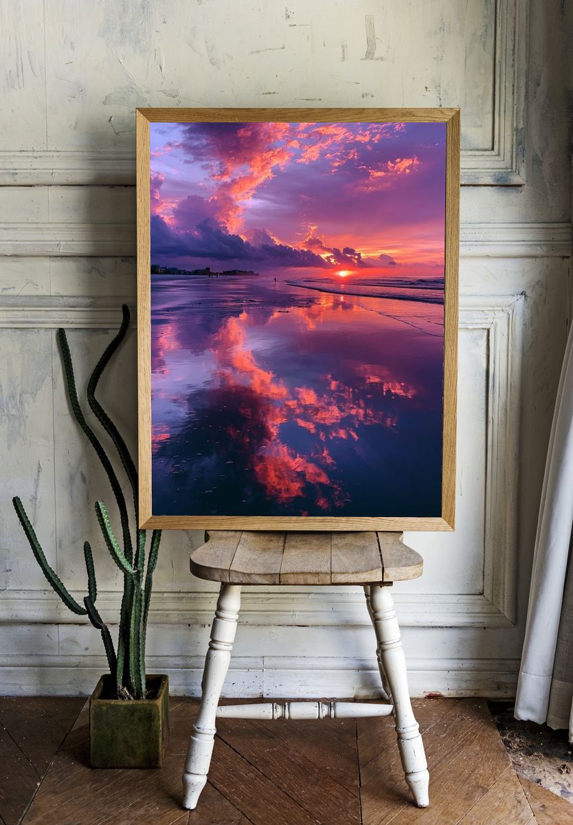 Violet Beach Sunset Photography Poster. room preview