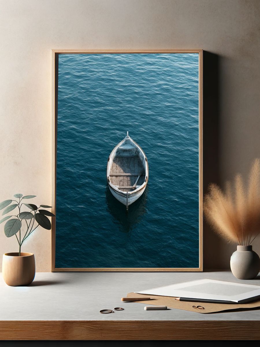 Solitary Boat at Sea Photography Poster. — room view 2