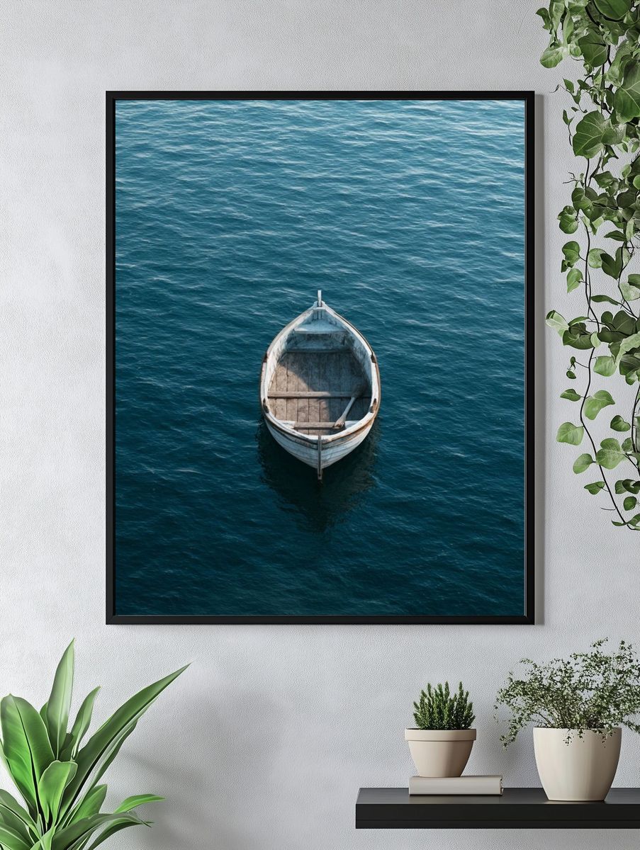 Solitary Boat at Sea Photography Poster. — room view 4