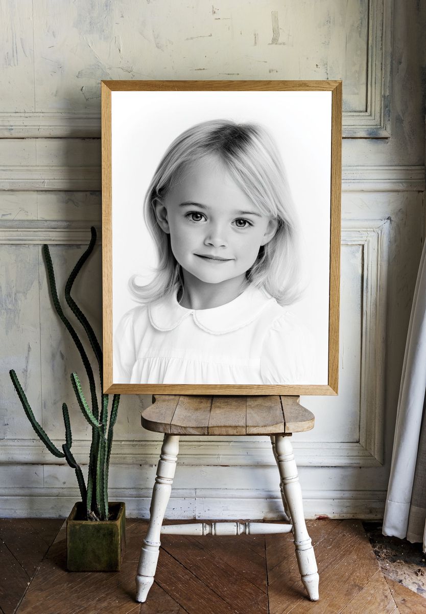 Blonde Child Portrait Print. room preview