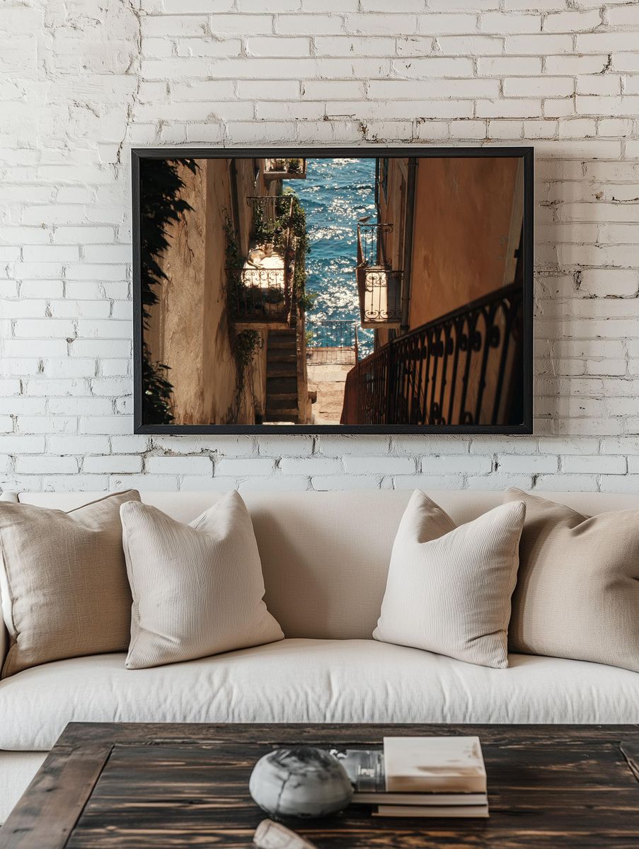 Seaside Alley View Photography Poster. room preview