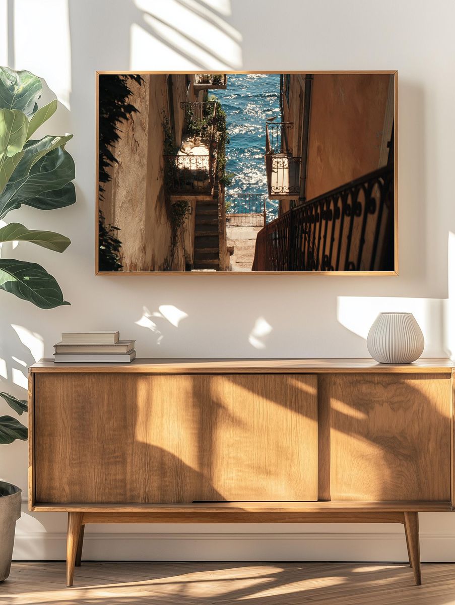 Seaside Alley View Photography Poster. — room view 3