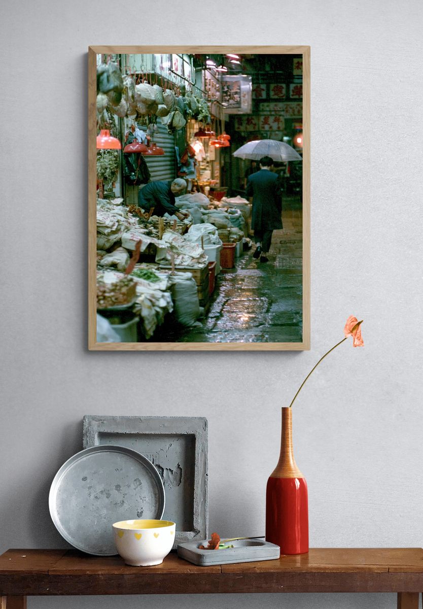 Rainy Market Alley Photography Poster. — room view 3