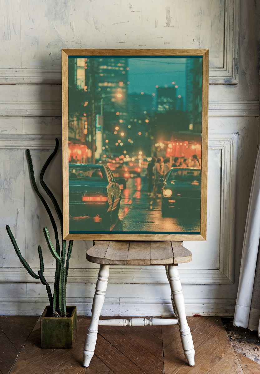 Neon City Night Street Photography Poster. — room view 1