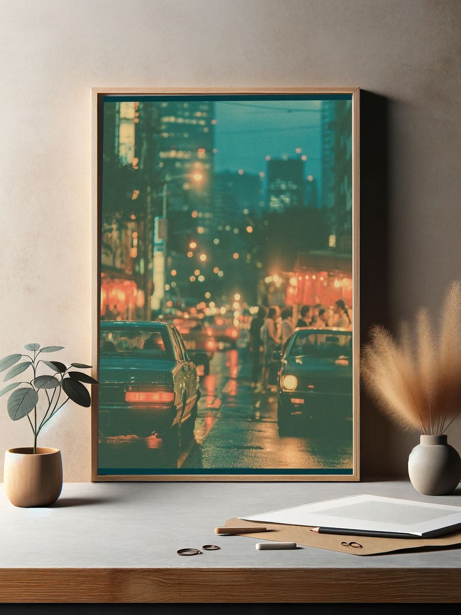 Neon City Night Street Photography Poster. — room view 2