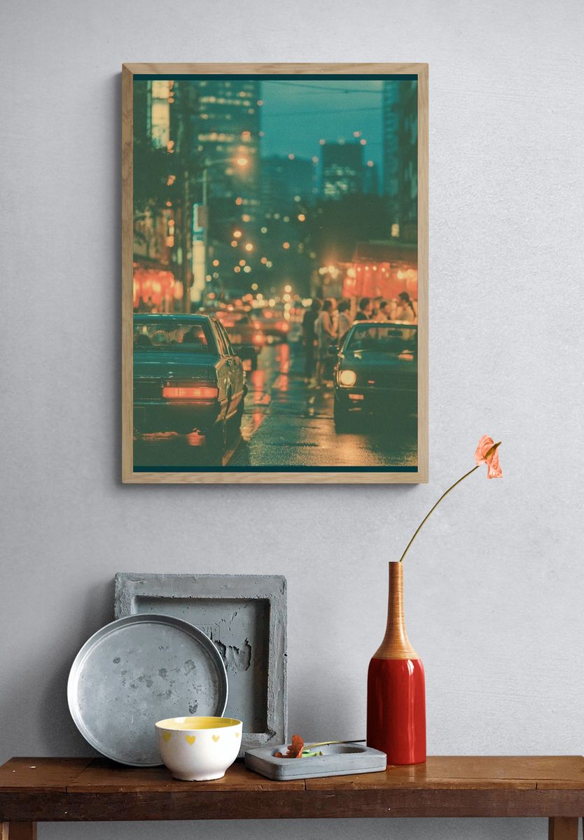 Neon City Night Street Photography Poster. — room view 3