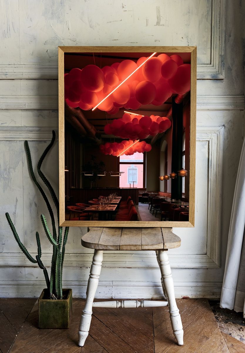 Neon Balloon Ceiling Interior Poster. room preview