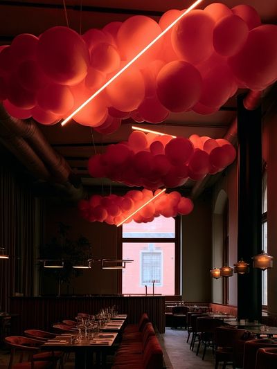 Neon Balloon Ceiling Interior Poster. poster