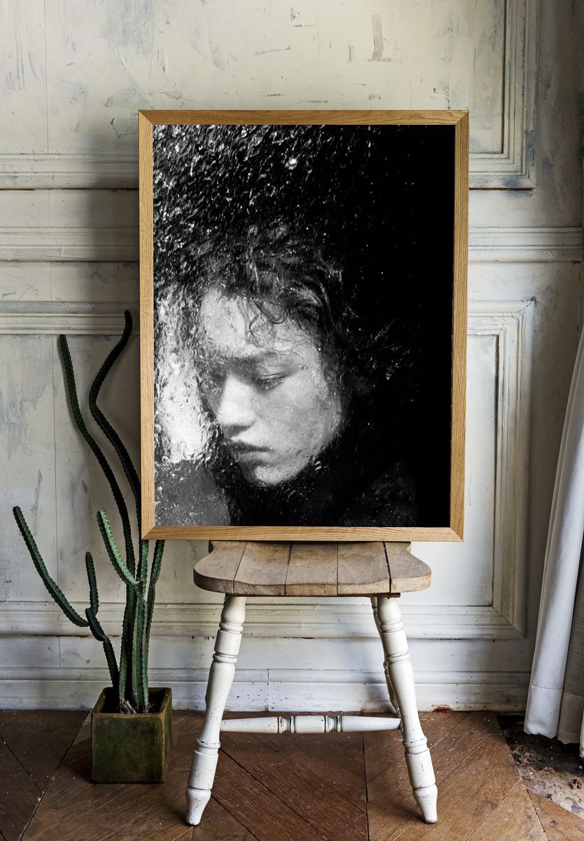 Rainy Portrait Black-White Print. room preview