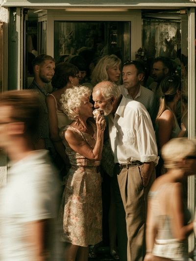 Sunlit Street Kiss Photography Poster.