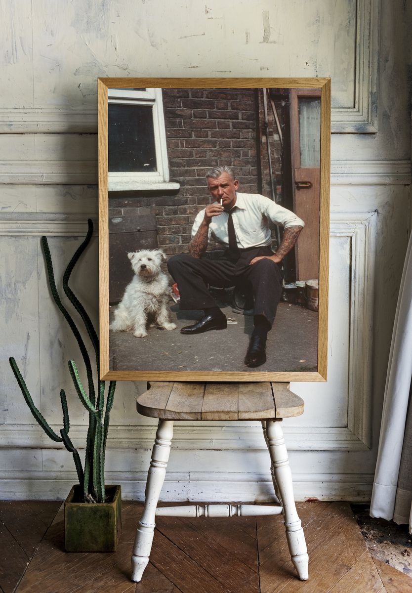 Tattooed Man with Dog Photography Poster. — room view 1