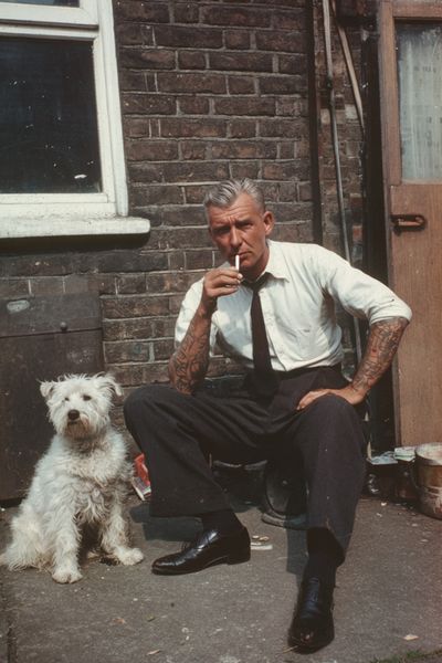 Tattooed Man with Dog Photography Poster. poster