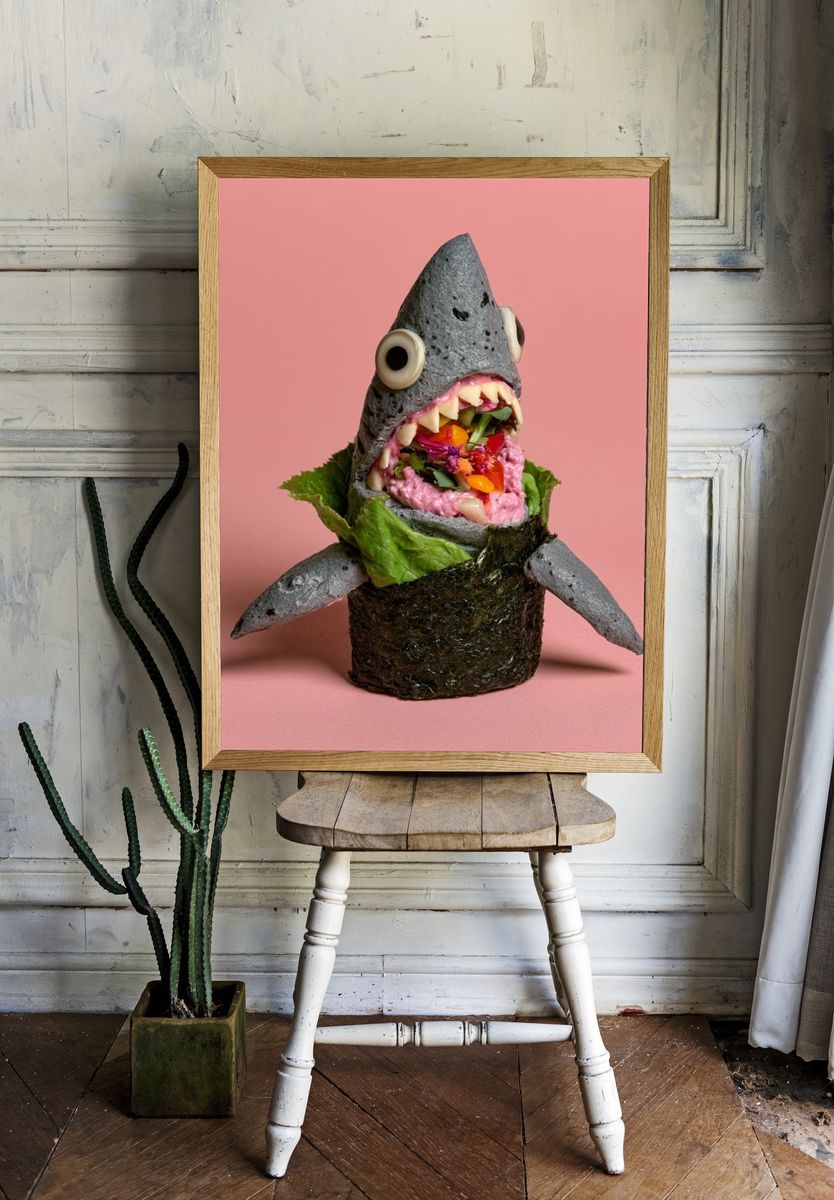 Surreal Sushi Shark Photography Poster. — room view 1