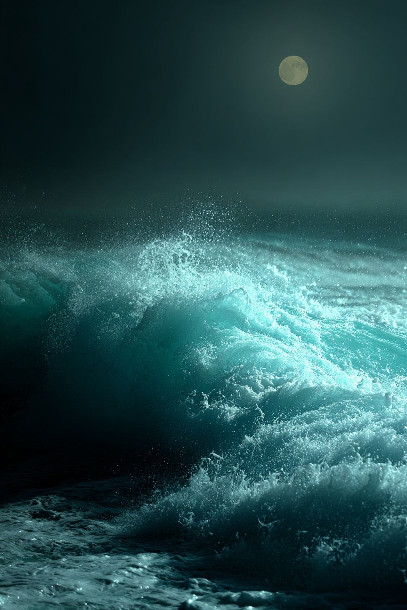 Moonlit Ocean Waves Photography Poster. poster — photography art