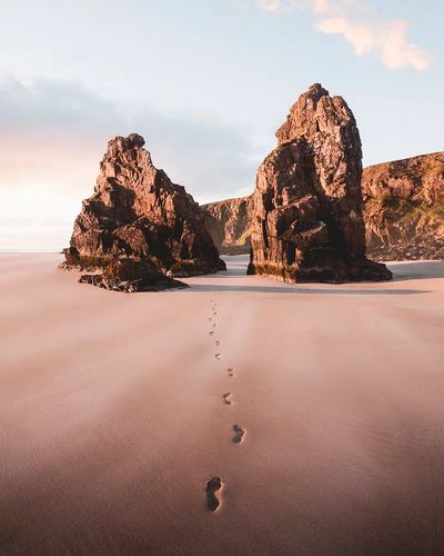 Footsteps sand passing outer Hebrides. poster print