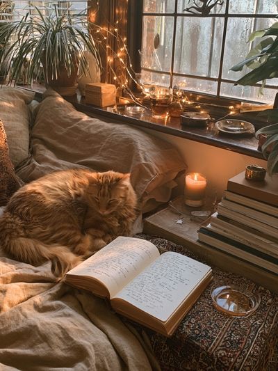 Cozy Cat Reading Nook Photography Poster. poster print