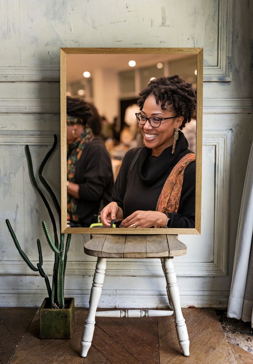 Smiling Woman at Event Photography Poster. — room view 1