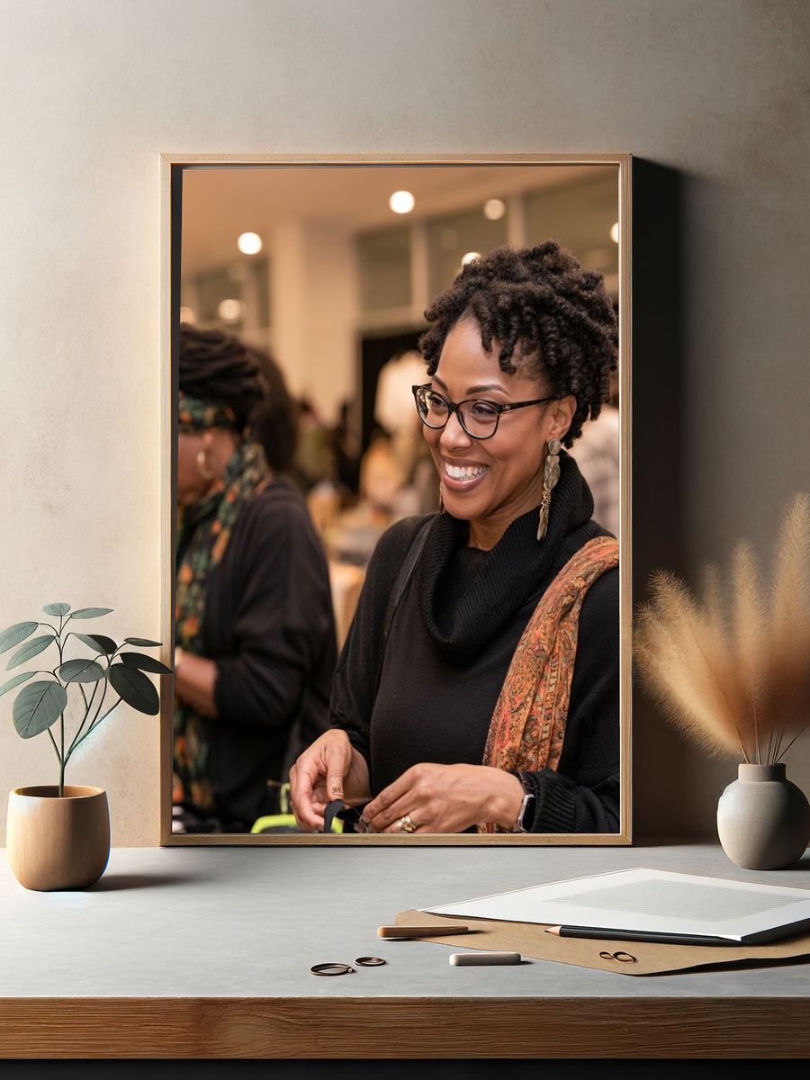 Smiling Woman at Event Photography Poster. — room view 2